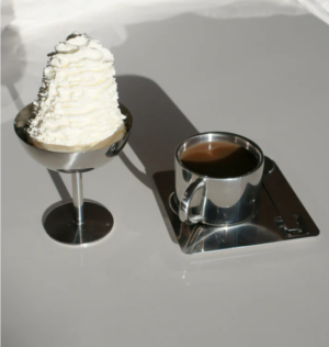 Modern coffee mug set made of polished stainless steel
